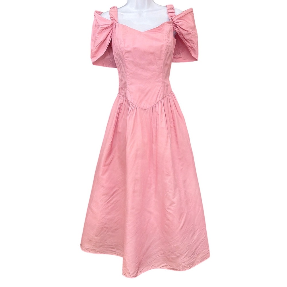 Vintage 80's ILGWU Pink Taffeta Bow Back Dress Barbiecore Princesscore Prom